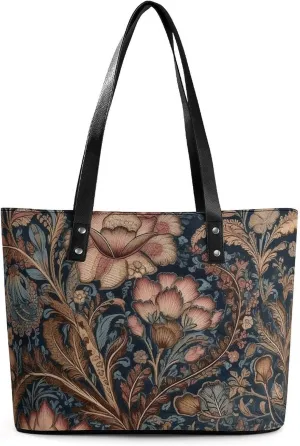 Abstract Floral Pattern Bag Purse Handbag for Women Top Handle Satchel Shoulder with Zipper Tote Bags Large