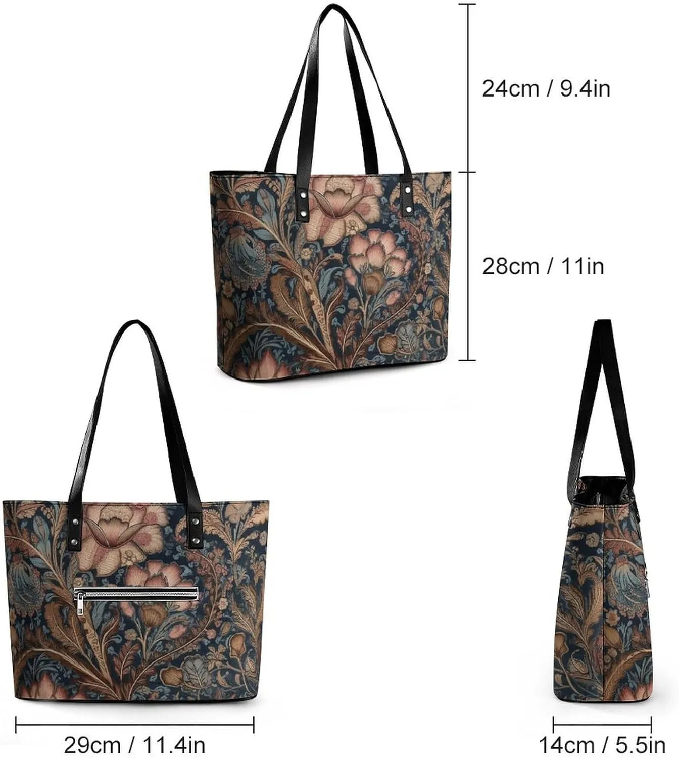 Abstract Floral Pattern Bag Purse Handbag for Women Top Handle Satchel Shoulder with Zipper Tote Bags Large