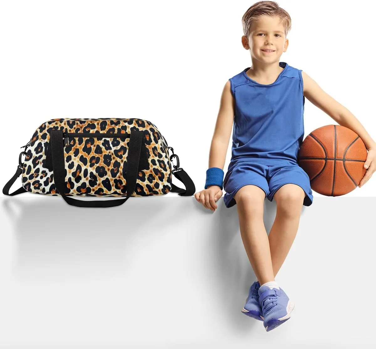 Abstract Leopard Print Kids Duffle Bag Boys Girls Small Sport Dance Gym Bag for Overnight Travel Weekender Carry On