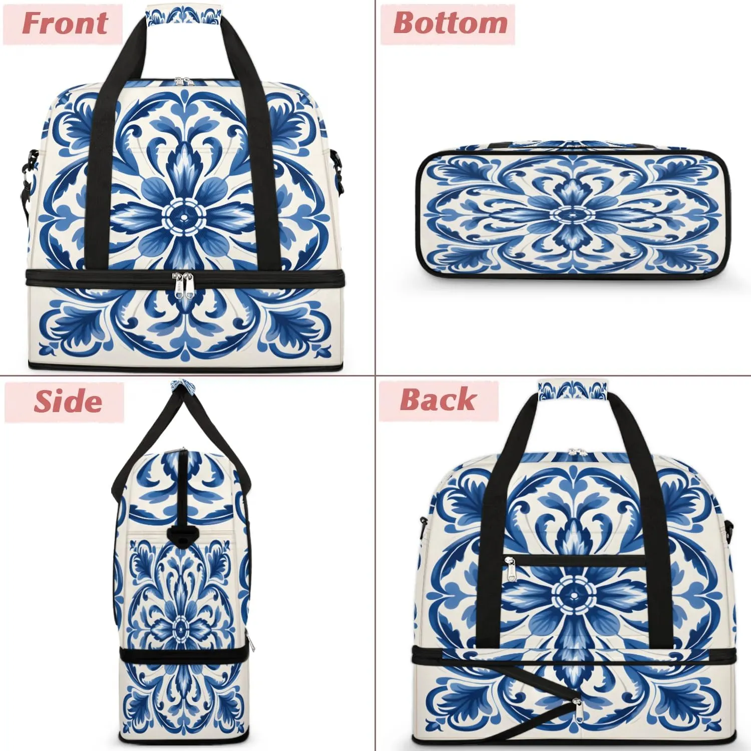Abstract Retro Flora Print Travel Duffle Bag, Collapsible Travel Bag Sports Gym Bag With Shoes Compartment Weekender Bag Overnight Bag For Women Men