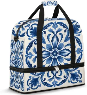Abstract Retro Flora Print Travel Duffle Bag, Collapsible Travel Bag Sports Gym Bag With Shoes Compartment Weekender Bag Overnight Bag For Women Men