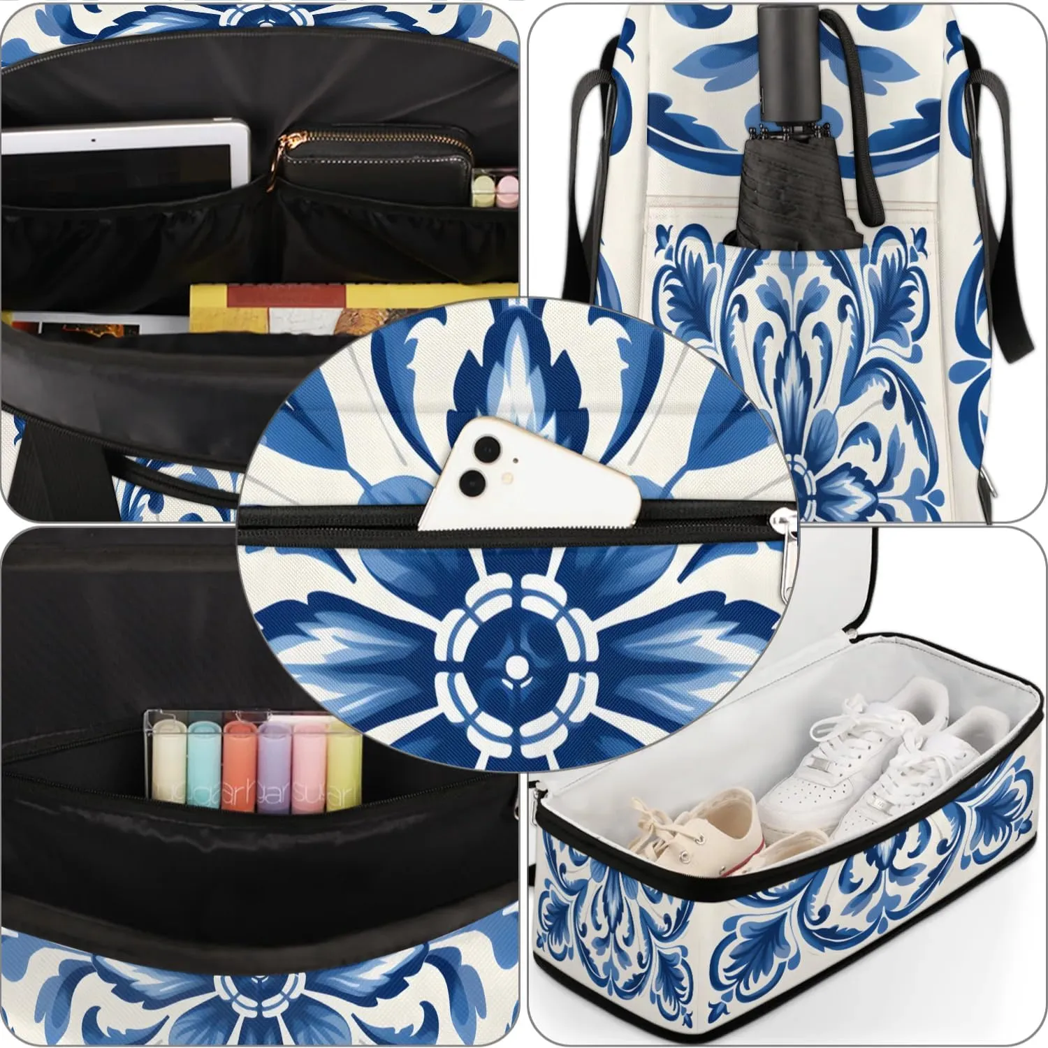 Abstract Retro Flora Print Travel Duffle Bag, Collapsible Travel Bag Sports Gym Bag With Shoes Compartment Weekender Bag Overnight Bag For Women Men