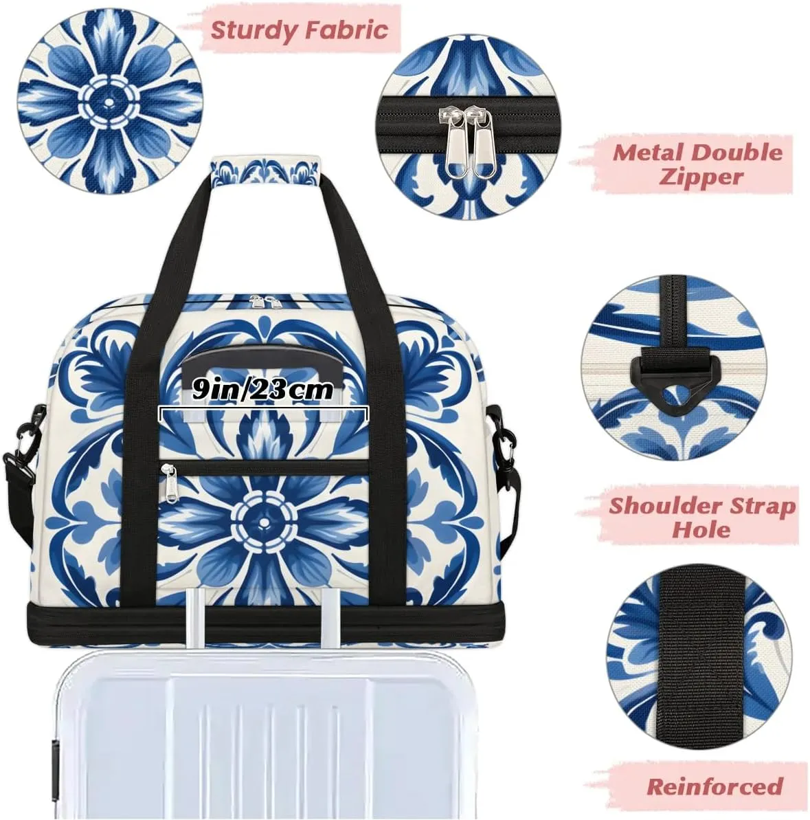 Abstract Retro Flora Print Travel Duffle Bag, Collapsible Travel Bag Sports Gym Bag With Shoes Compartment Weekender Bag Overnight Bag For Women Men