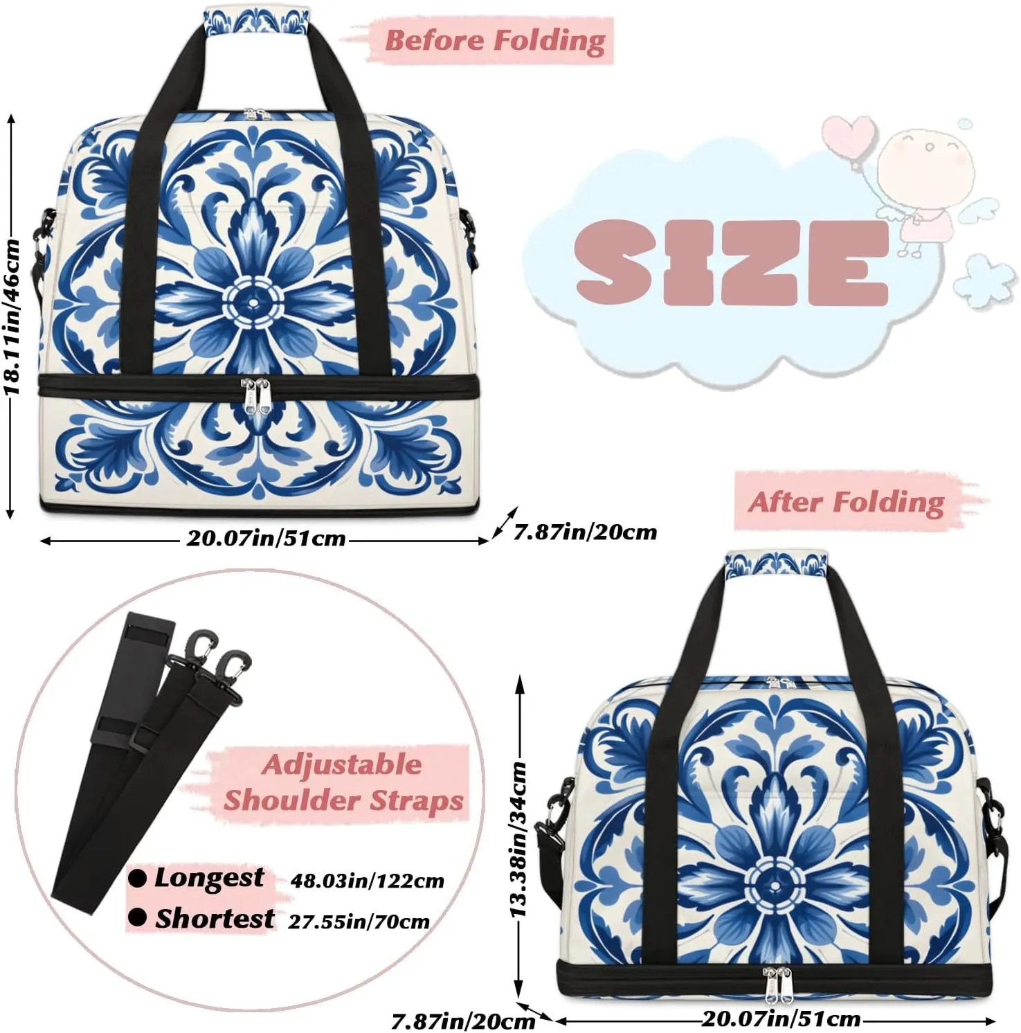 Abstract Retro Flora Print Travel Duffle Bag, Collapsible Travel Bag Sports Gym Bag With Shoes Compartment Weekender Bag Overnight Bag For Women Men
