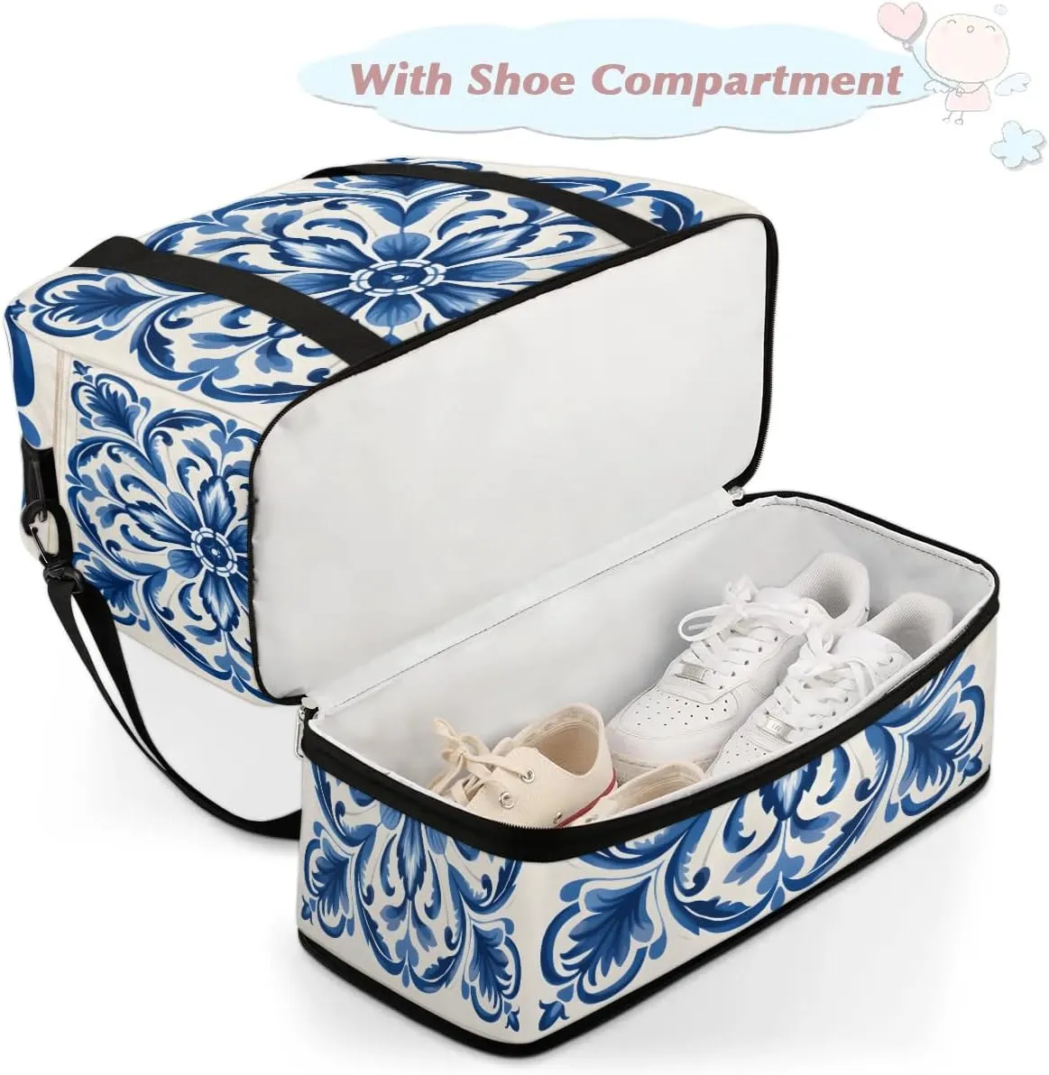 Abstract Retro Flora Print Travel Duffle Bag, Collapsible Travel Bag Sports Gym Bag With Shoes Compartment Weekender Bag Overnight Bag For Women Men