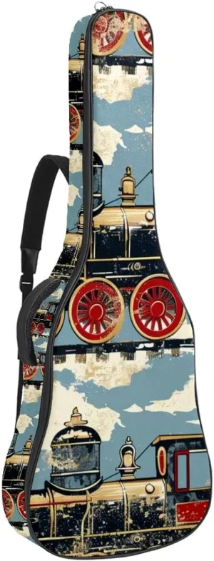 Acoustic Guitar Bag with Two Pockets Guitar Gig Bags,Retro Cartoon Steam Engine Water Resistent Dual Adjustable Shoulder Strap Guitar Case Gig Bag