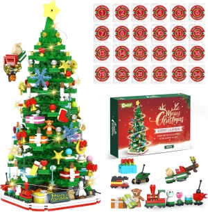 Advent Calendar 2024 Adult Teen Boy Girls Kids Christmas Tree Building Set Toys with Led light, Holiday 24 Days Christmas Countdown Calendars Xmas Tree, Fun Cute Christmas Gifts (1083 PCS)