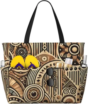 African Tribal Print 28L Beach Tote Bag, Water-resistant Travel Tote, Lightweight Gym & Camping Carryall