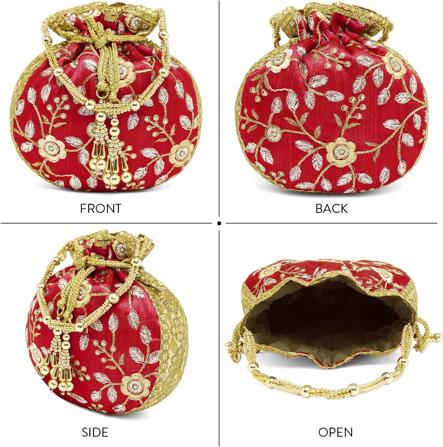 Aheli Embroidered Floral Potli Bag Gift for Women Handmade Ethnic Purse Evening Handbags Stylish Bridal Fashion Clutch Bag