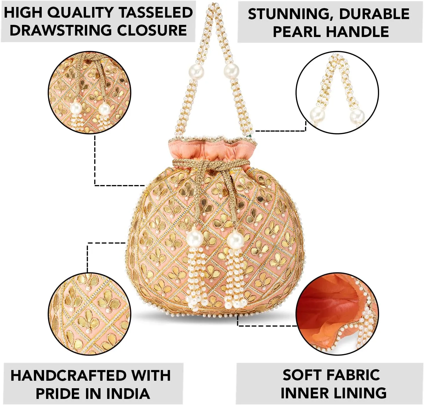 Aheli Embroidered Potli Bag Gift for Women Handmade Ethnic Purse Evening Handbags Stylish Bridal Fashion Clutch Bag