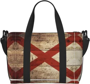 Alabama State Flag on Old Wood Grain Postcard print Travel Duffel Bag Tote Carry on Luggage Bag, Sports Gym Bag Weekender Overnight Bags
