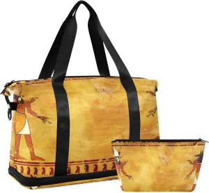ALAZA Antique Egyptian Gods Travel Duffel Bag for Women Men Sports Gym Bag with Shoe Compartment Tote Weekender Overnight Bag with Wet Pocket for Travel, Gym,Yoga,Swimming