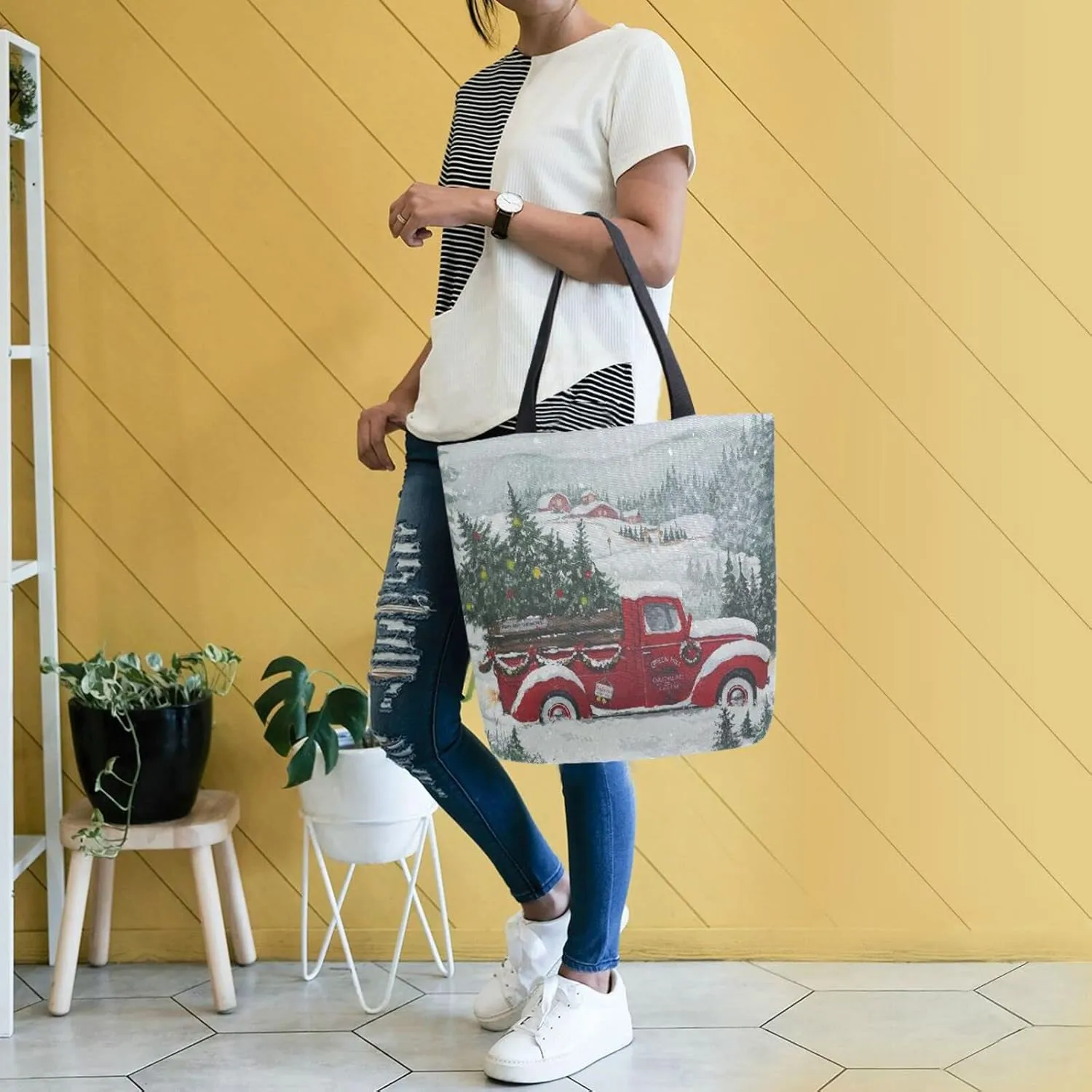 ALAZA Canvas Tote Bag Large Women Casual Shoulder Bag Handbag For Outdoors Holiday Weekender Travel