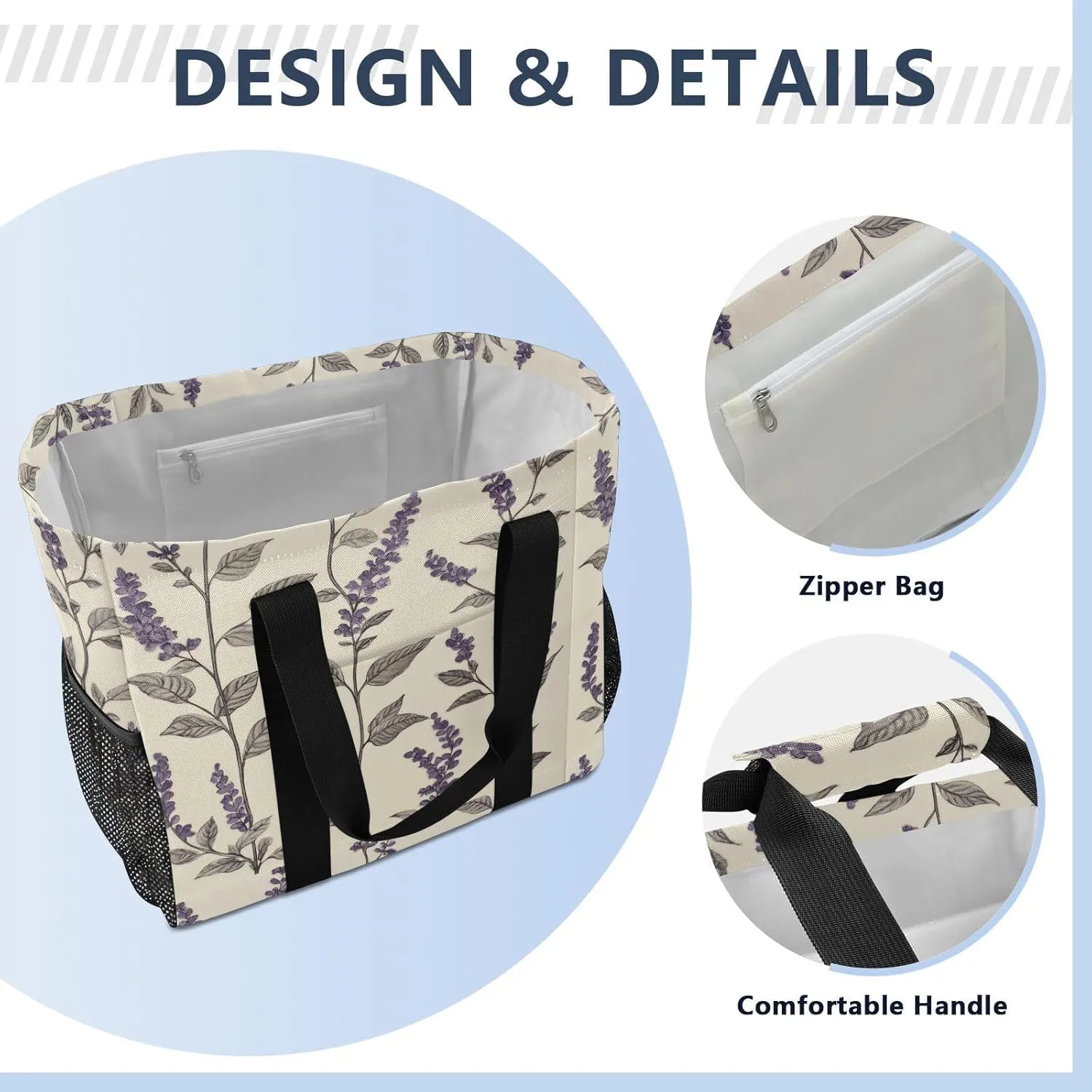 ALAZA Retro Style Lavender Waterproof Beach Tote Bags