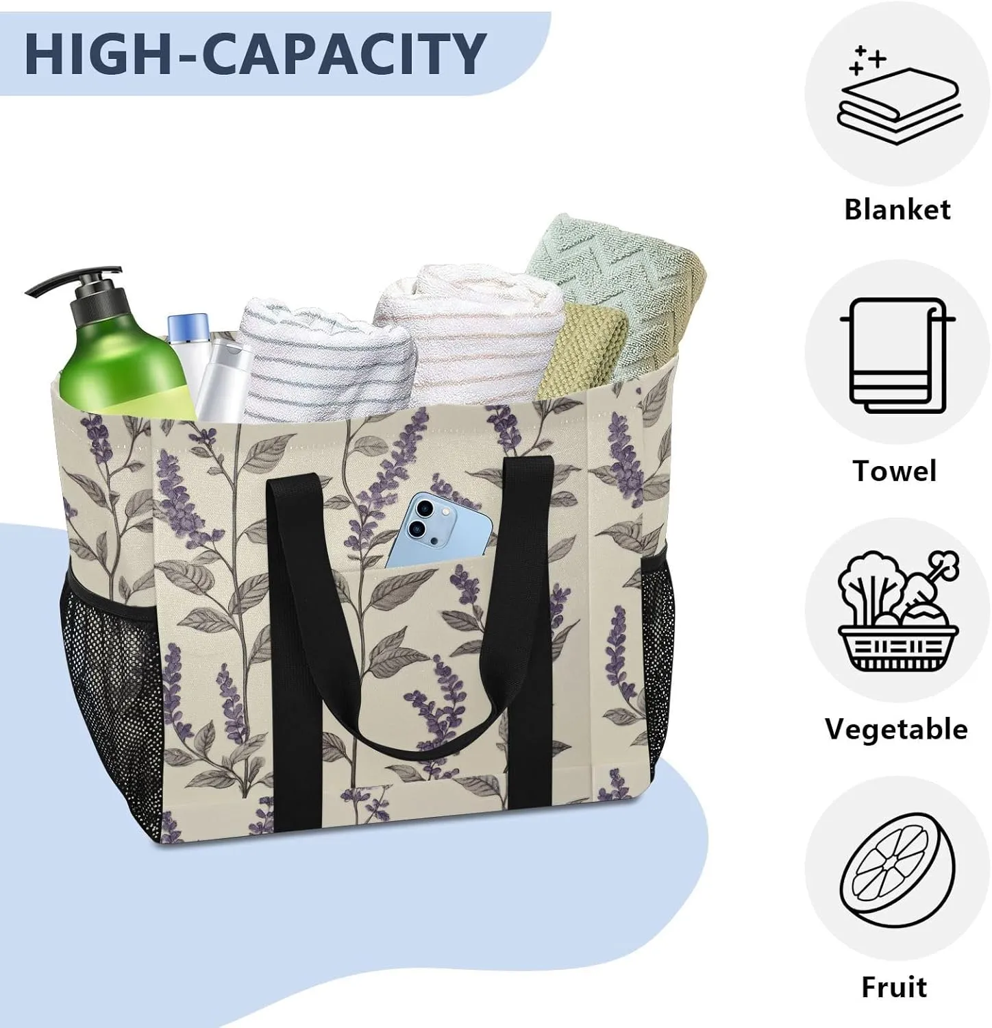 ALAZA Retro Style Lavender Waterproof Beach Tote Bags