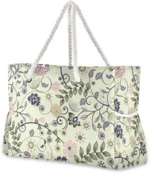 ALAZA Vintage Floral Pattern Shoulder Tote Bags for Gym Travel Beach, Inner Pockets