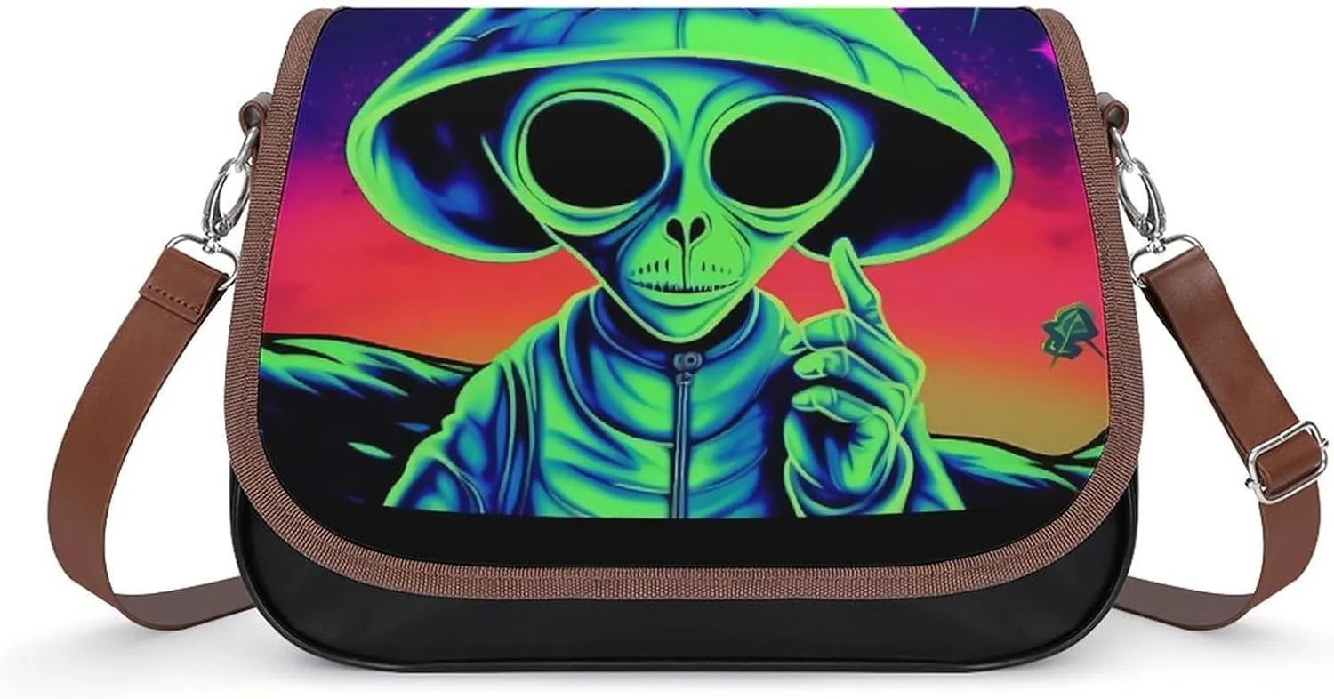 Alien and Weed Women's Crossbody Bag Small Shoulder Handbags Tote Bag with Adjustable Strap Fashion Gift