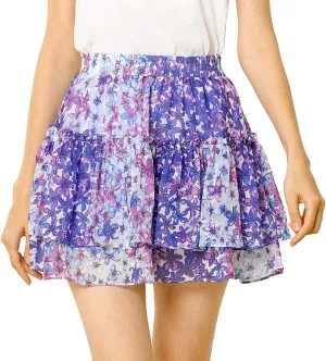 Allegra K Women's 2023 Floral Tiered Ruffle Skirts Cute Summer Flowy Chiffon Mini Skirt