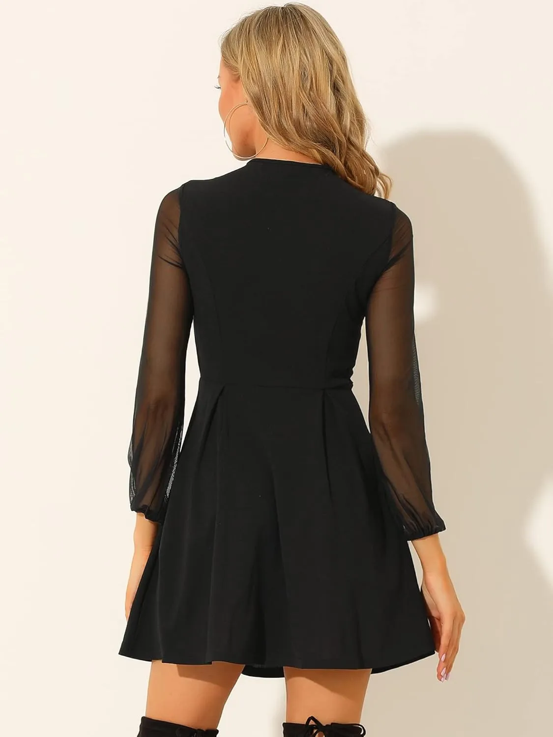 Allegra K Women's Retro Sweetheart Neckine Cutout A-Line Mesh Sleeve Gothic Mini Dress