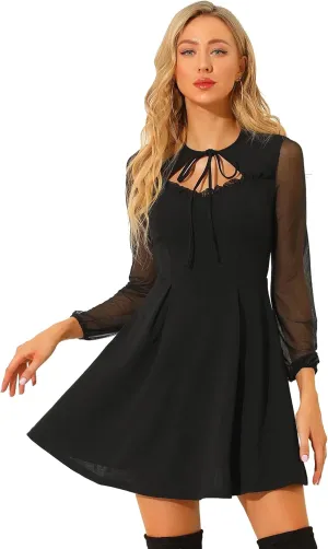 Allegra K Women's Retro Sweetheart Neckine Cutout A-Line Mesh Sleeve Gothic Mini Dress