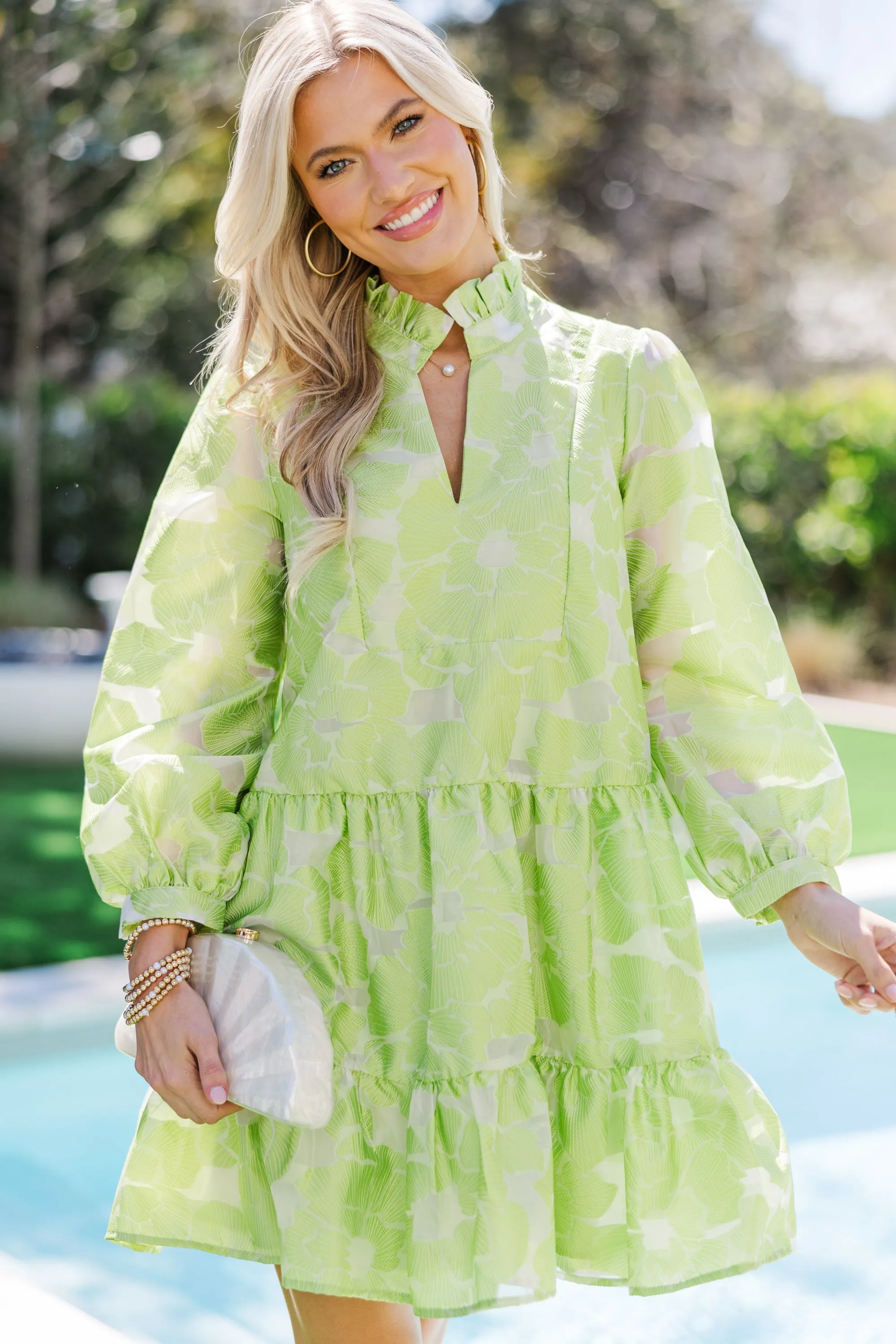 Always On My Mind Lime Green Floral Babydoll Dress