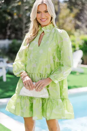 Always On My Mind Lime Green Floral Babydoll Dress
