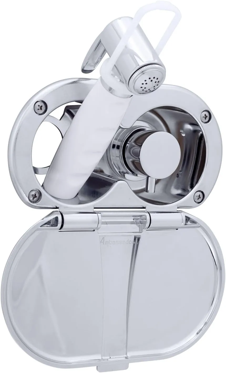 Ambassador Marine Aidack- Transom Shower (Hot/Cold Mixer), Chrome Cup & Lid, Hammer-Head Arctic White Sprayer, 6' Stainless Steel Hose, Chrome Aidack Handle - 136-1716-CA-W