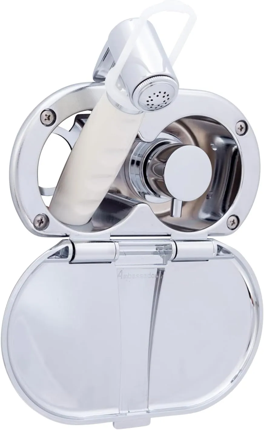 Ambassador Marine Aidack- Transom Shower (Hot/Cold Mixer), Chrome Cup & Lid, Hammer-Head Warm White Sprayer, 6' Stainless Steel Hose, Chrome Aidack Handle - 136-1716-CW-W