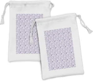 Ambesonne Floral Fabric Pouch Set of 2, Monochrome Sketch Look Narcissus Flowers Modern Leaves Pattern Spring Art, Small Drawstring Bag for Toiletries Masks and Favors, 9" x 6", Quartz and White