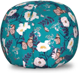 Ambesonne Floral Storage Toy Bag Chair, Vibrant Selective Color Palette Floral Pattern Butterflies Petals, Stuffed Animal Organizer Washable Bag, Small Size, Multicolor