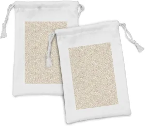 Ambesonne Pink Floral Fabric Pouch Set of 2, Flourish Vintage Nature Pattern with Curlicue Leafy Flowers, Small Drawstring Bag for Toiletries Masks and Favors, 9" x 6", Beige Pale Pink