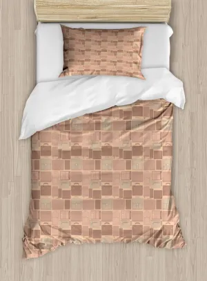 Ambesonne Retro Duvet Cover Sets, Travel Work Theme with Leather Bags Accessories Wallet Suitcase Purse, Bedding Set with 2 Duvet Covers & 2 Pillowcases, 2 Pack Twin Size, Pale Salmon Mauve Taupe
