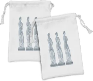 Ambesonne Venus Fabric Pouch Set of 2, Love and Beauty Historic Antique and Greek Folklore Archaeology Artwork, Small Drawstring Bag for Toiletries Masks and Favors, 9" x 6", Blue Grey and White