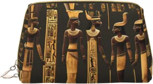 Ancient Egyptian Hieroglyph Print Leather zipper makeup bag Cosmetic Pouch Travel Organizer Toiletry Clutch