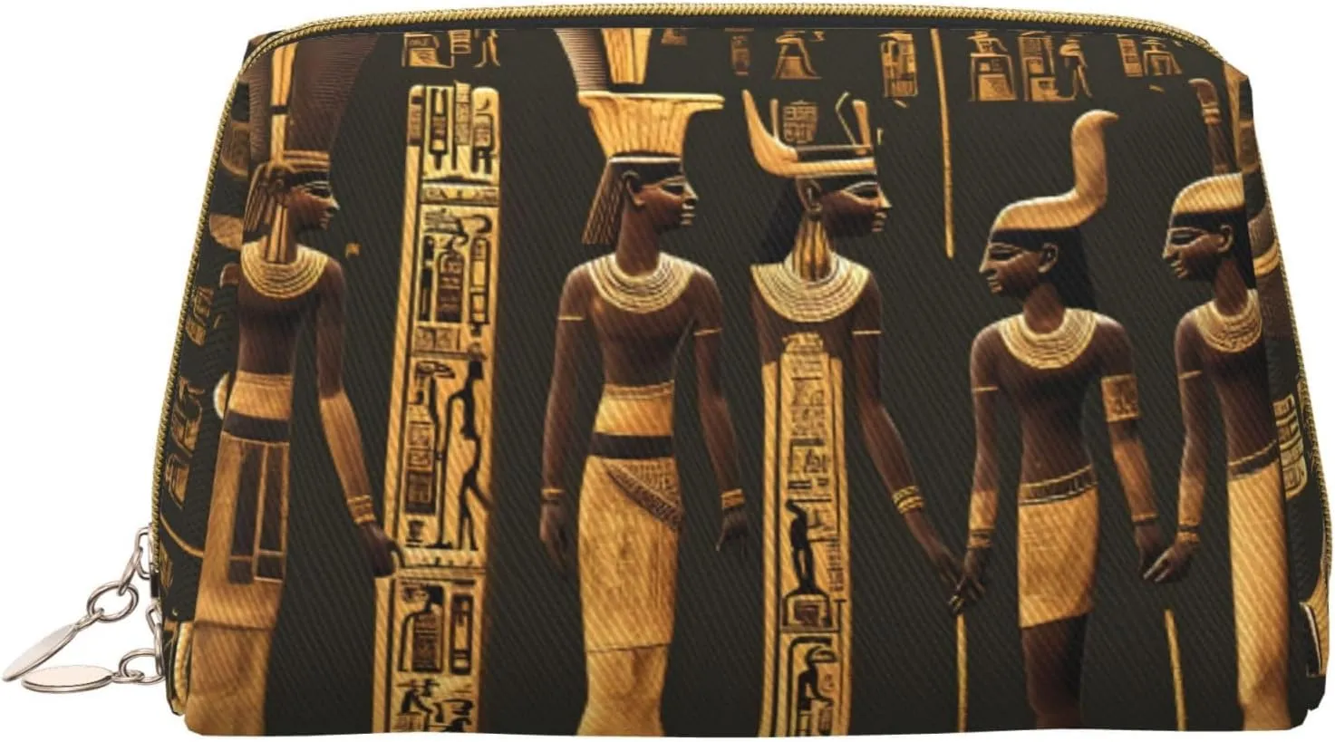 Ancient Egyptian Hieroglyph Print Leather zipper makeup bag Cosmetic Pouch Travel Organizer Toiletry Clutch