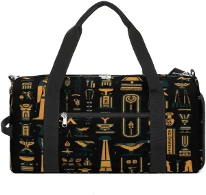 Ancient Egyptian Hieroglyph Print Travel Duffle Bag Large Capacity Gym Bag Weekender Overnight Bags Carry on Tote Bag