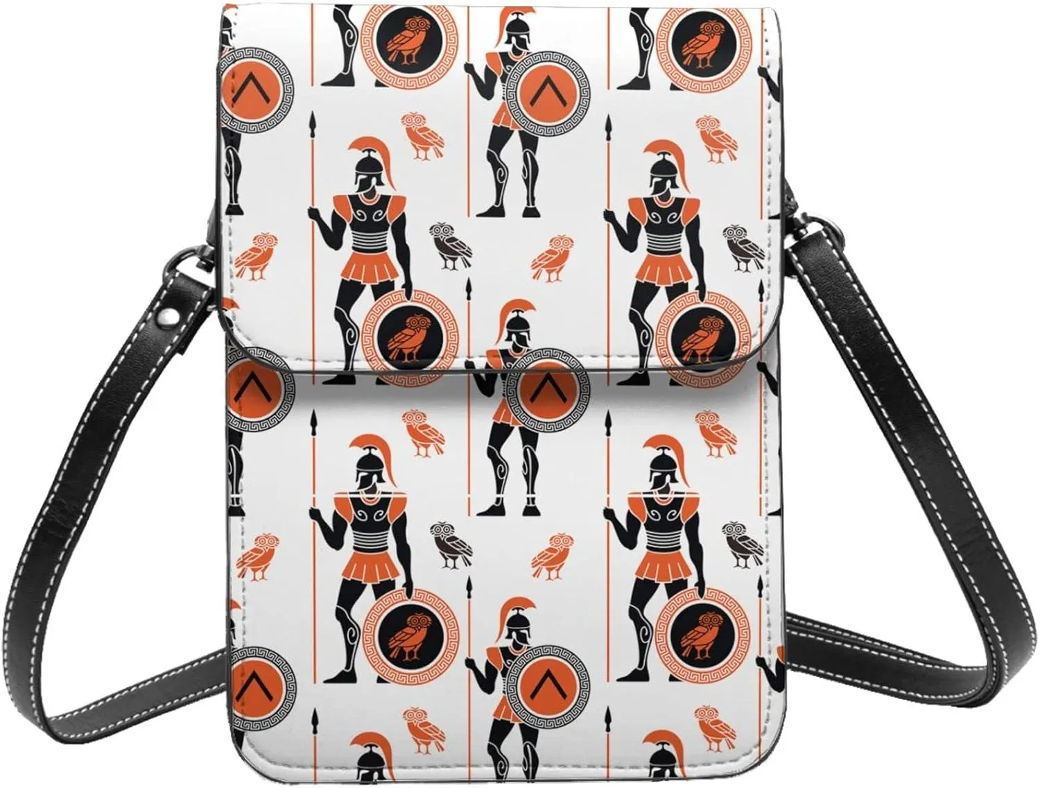 ancient Greek warriors sparta white Crossbody Cell Phone Purse for Women Girls Leather Mini Cross Body Bags Small Shoulder Bags
