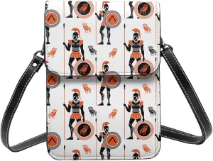 ancient Greek warriors sparta white Crossbody Cell Phone Purse for Women Girls Leather Mini Cross Body Bags Small Shoulder Bags