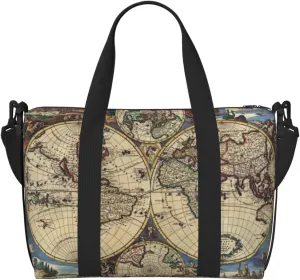 Ancient Map World Globe print Womens travel bags, weekender carry on for women, sports Gym Bag, Overnight Carry on Bag