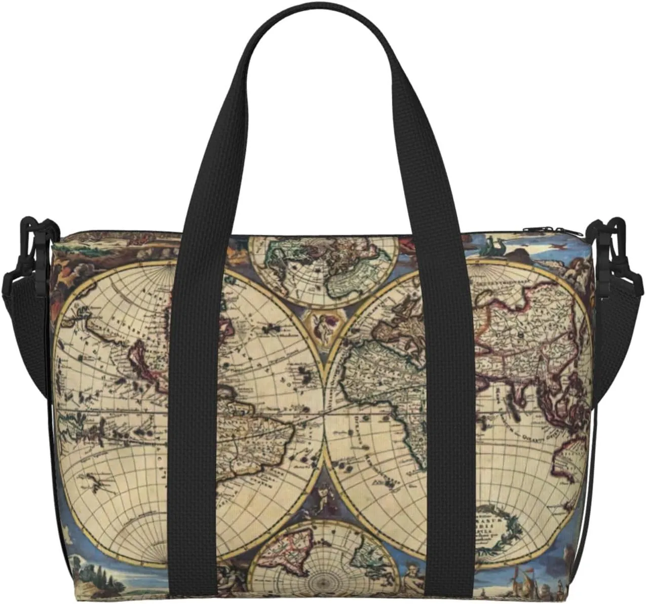 Ancient Map World Globe print Womens travel bags, weekender carry on for women, sports Gym Bag, Overnight Carry on Bag