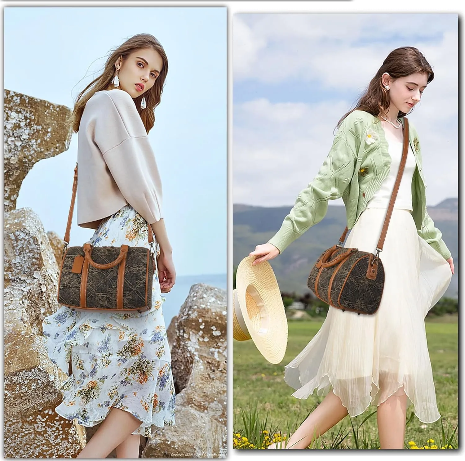 Angel Kiss Women Satchel Purses and Handbags Vegan Leather Boston Barrel Bag Top Handle Shoulder Purse with Crossbody Strap