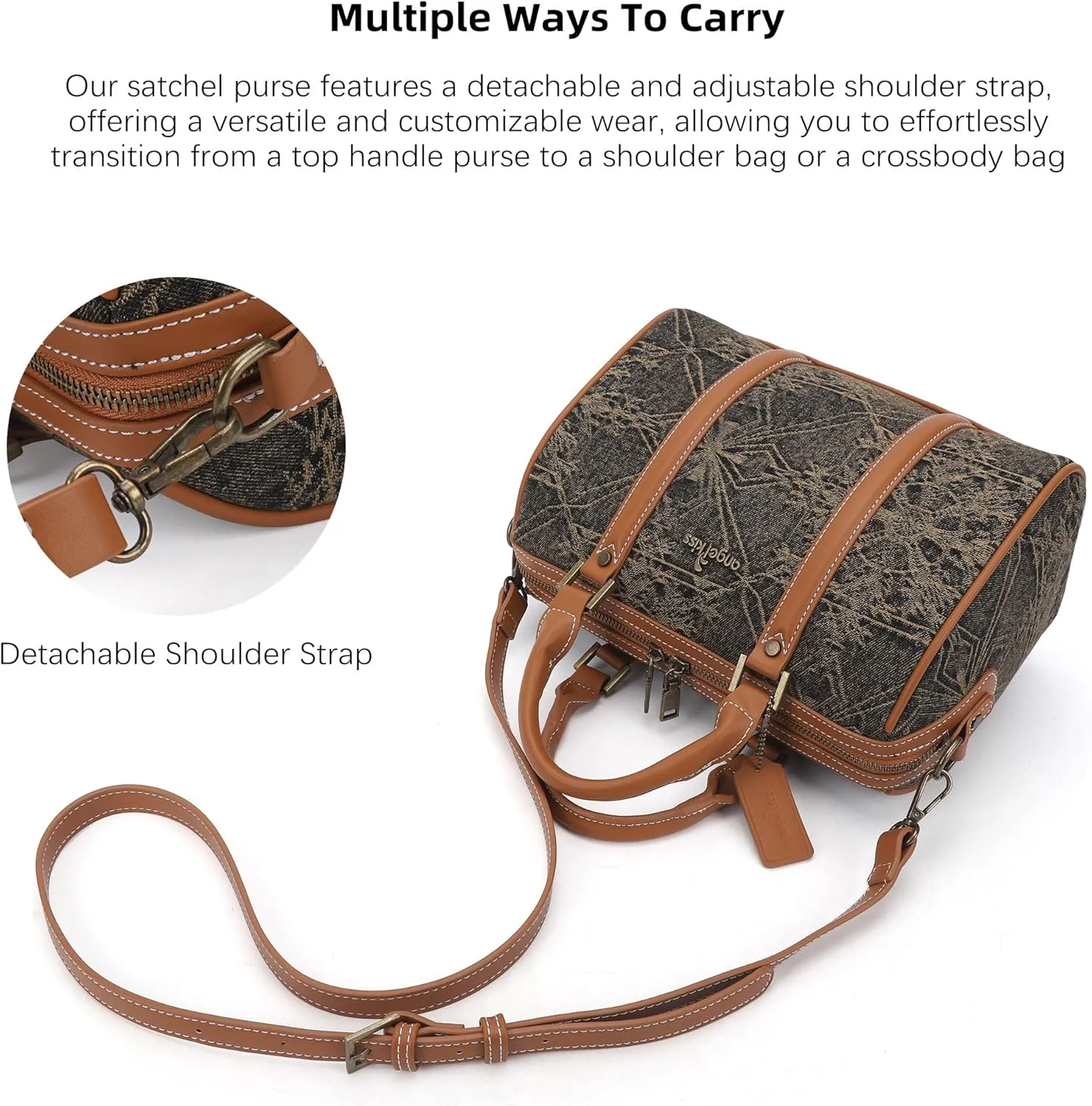 Angel Kiss Women Satchel Purses and Handbags Vegan Leather Boston Barrel Bag Top Handle Shoulder Purse with Crossbody Strap