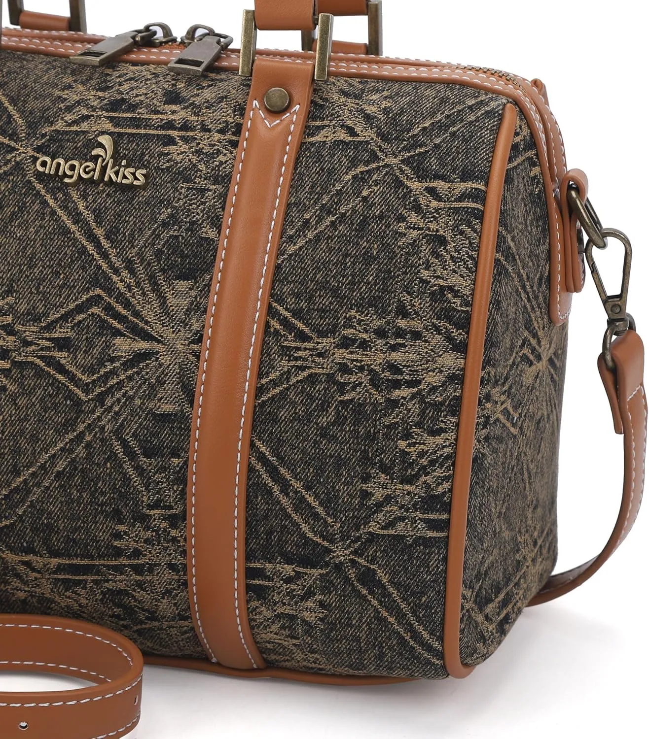 Angel Kiss Women Satchel Purses and Handbags Vegan Leather Boston Barrel Bag Top Handle Shoulder Purse with Crossbody Strap