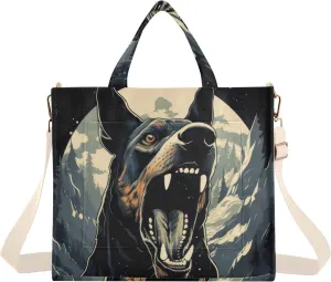 Angry Dog Face Corduroy Women Tote Bag, Handbag Purse with Detachable Strap Small Size