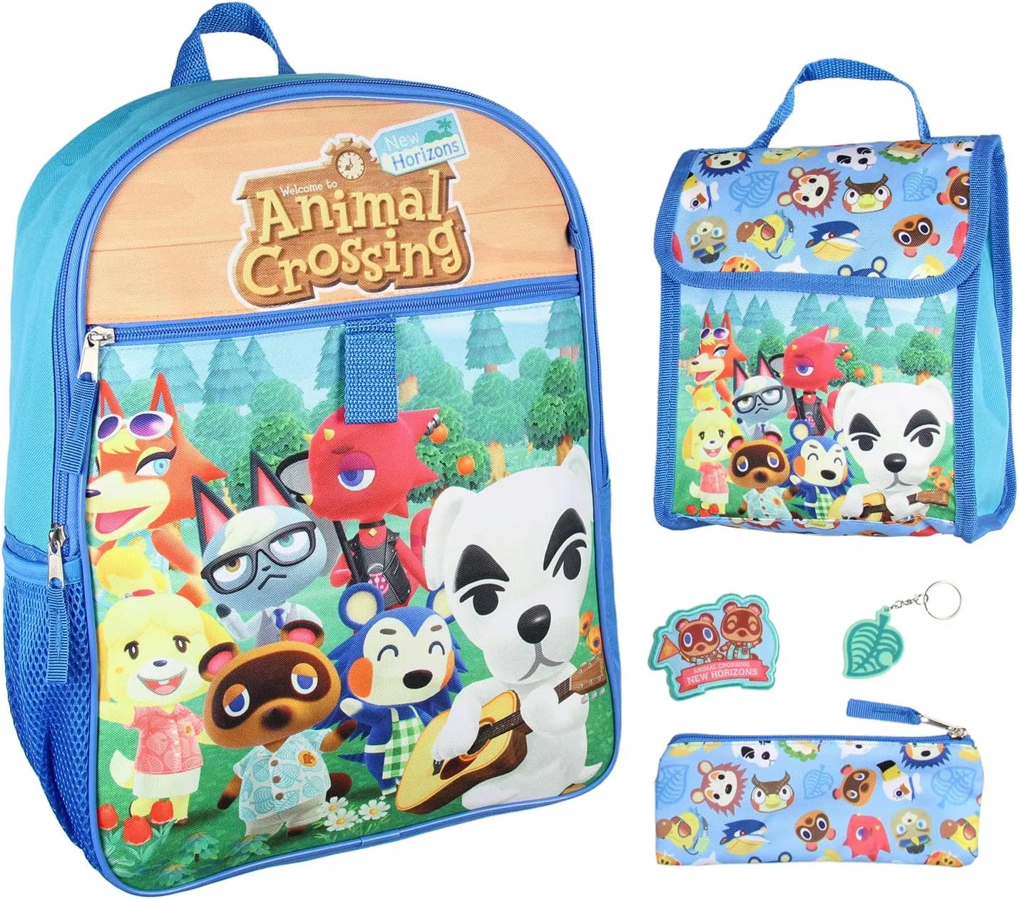 Animal Crossing Character Print Backpack 5 pc Set Lunch Tote Keychain