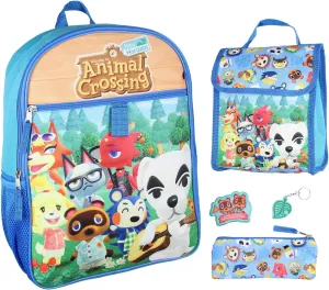 Animal Crossing Character Print Backpack 5 pc Set Lunch Tote Keychain