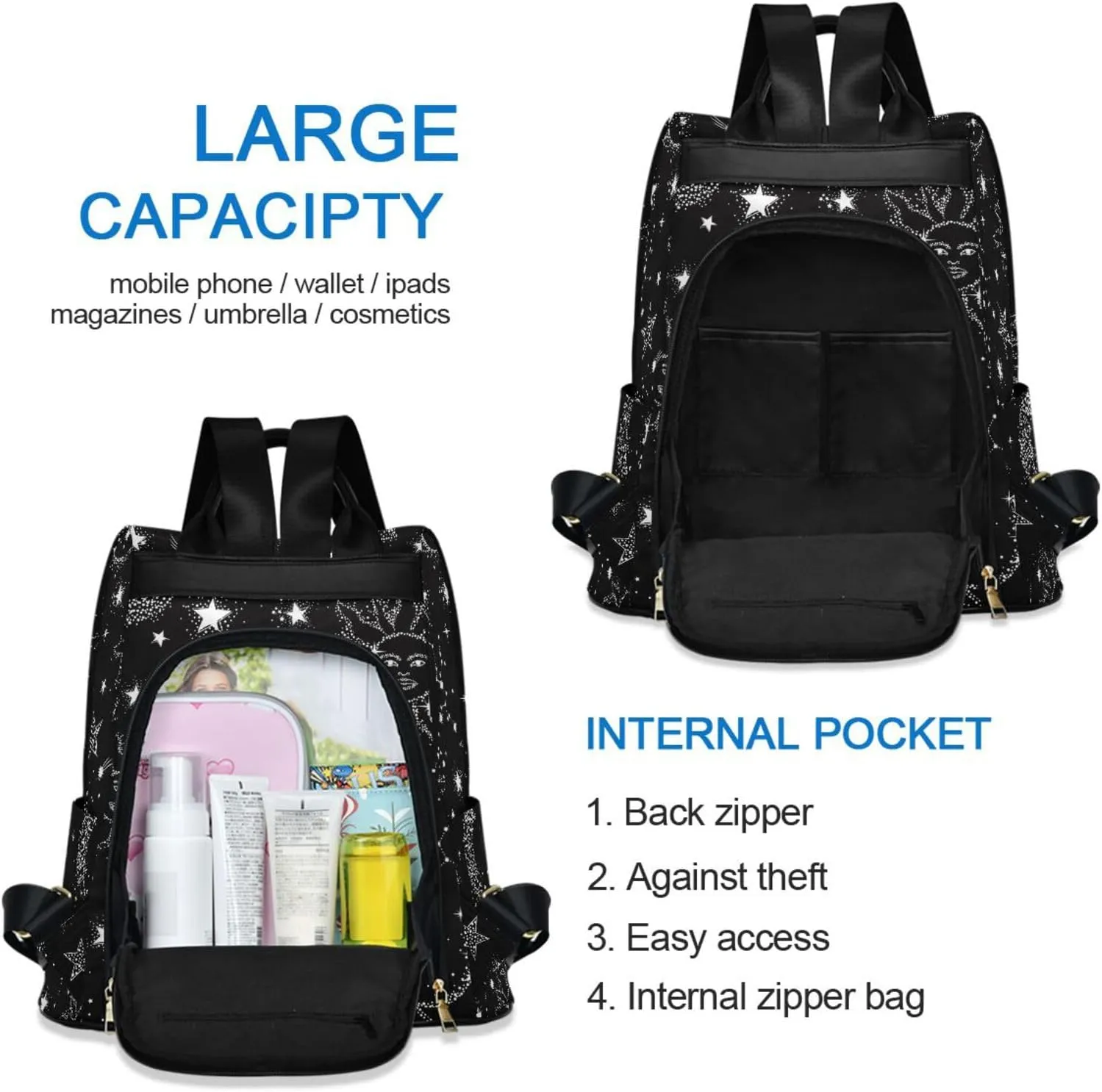 Anti-theft Backpack Purse BackPacks Handbags for Women Travel Rucksack Lightweight Shoulder Bags Starry Sky Pattern 14