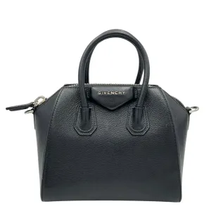 Antigona Mini Black Top Handle Bag in Goat Leather, Silver hardware