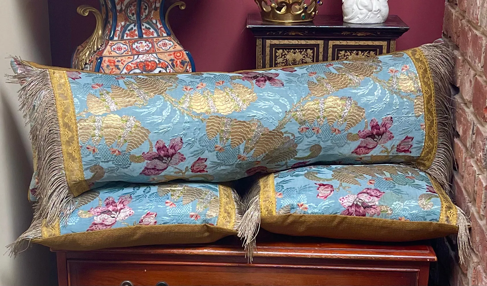 Antique Cushions Set of Three 18th Century French Silk Brocade