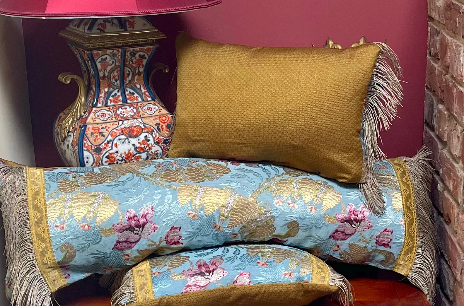 Antique Cushions Set of Three 18th Century French Silk Brocade